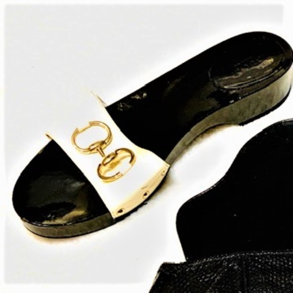 Authentic GUCCI Vitello Vernice Icon Bit Wood Clogs - Picture 4 of 12